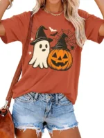Cute Ghost & Pumpkin Witch Hat Halloween Shirt