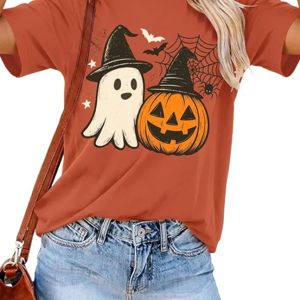 Cute Ghost & Pumpkin Witch Hat Halloween Shirt