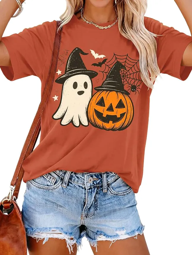 Cute Ghost & Pumpkin Witch Hat Halloween Shirt Cute Ghost & Pumpkin Witch Hat Halloween Shirt
