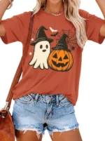 Cute Ghost & Pumpkin Witch Hat Halloween Shirt
