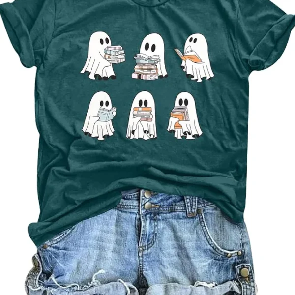 Halloween Ghost Reading Books Bookish Shirt