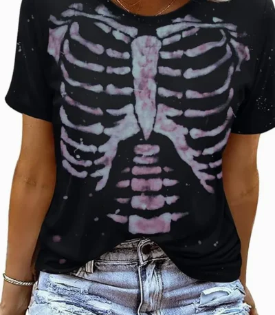 Halloween Skeleton Ribcage Design Women's Alternative Goth Shirt