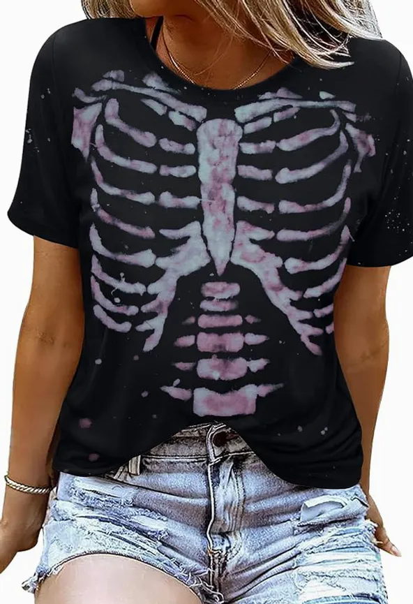 Halloween Skeleton Ribcage Design Women’s Alternative Goth Shirt Halloween Skeleton Ribcage Design Women's Alternative Goth Shirt