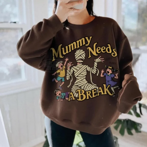 Mummy Needs a Break Sweatshirt — Vintage Halloween Design
