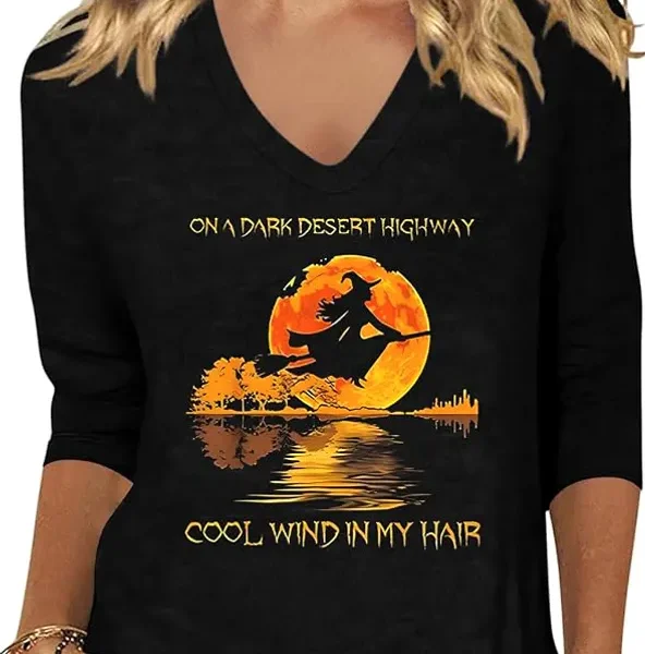 On a Dark Desert Highway Witch Halloween Shirt