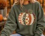 Patchwork Pumpkin Sweatshirt — Women's Fall Shirt