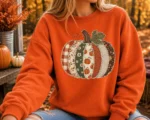 Patchwork Pumpkin Sweatshirt — Women's Fall Shirt