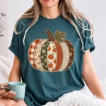 Patchwork Pumpkin Sweatshirt — Women's Fall Shirt