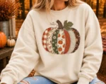 Patchwork Pumpkin Sweatshirt — Women's Fall Shirt