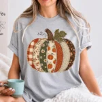 Patchwork Pumpkin Sweatshirt — Women's Fall Shirt