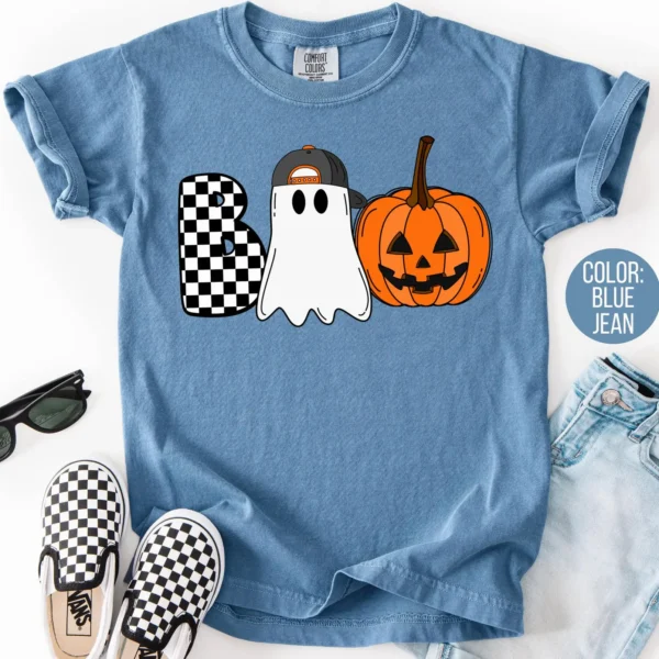 Playful Ghost and Pumpkin BOO Halloween Boys Shirt