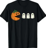 Pumpkin Eating Ghost Retro Arcade Halloween Shirt