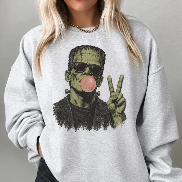 Vintage Frankenstein Peace Sign Sweatshirt — Retro