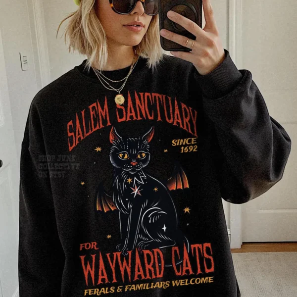 Wayward Cats Salem Vintage Sweatshirt — Black Cat Design