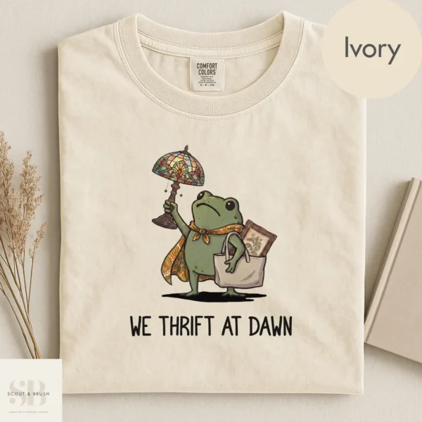 "We Thrift At Dawn" — Funny Frog Thrifting Shirt